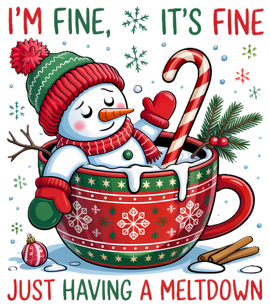 'It's Fine' funny Snowman Transfer